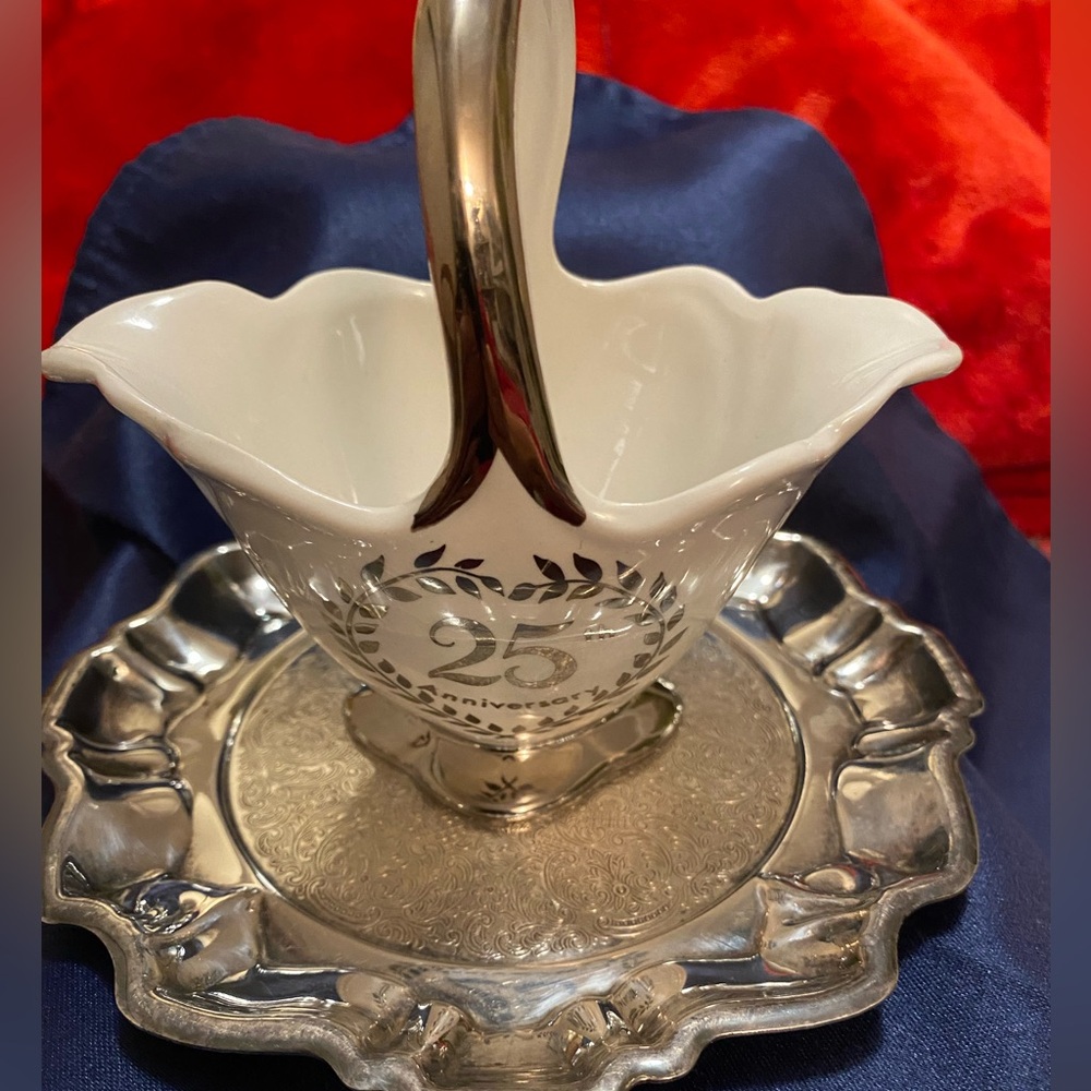 Silver Anniversary Candy Dish on a Silver plated tray
